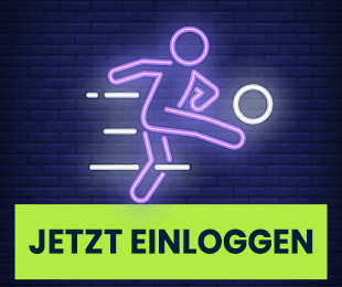 Leuchtender Fussballspieler über dem grünen Einloggen Button